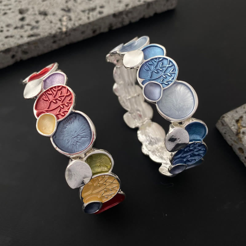 Pulsera elástica de aleación con diseño circular del Árbol de la Vida y Buddha Stones