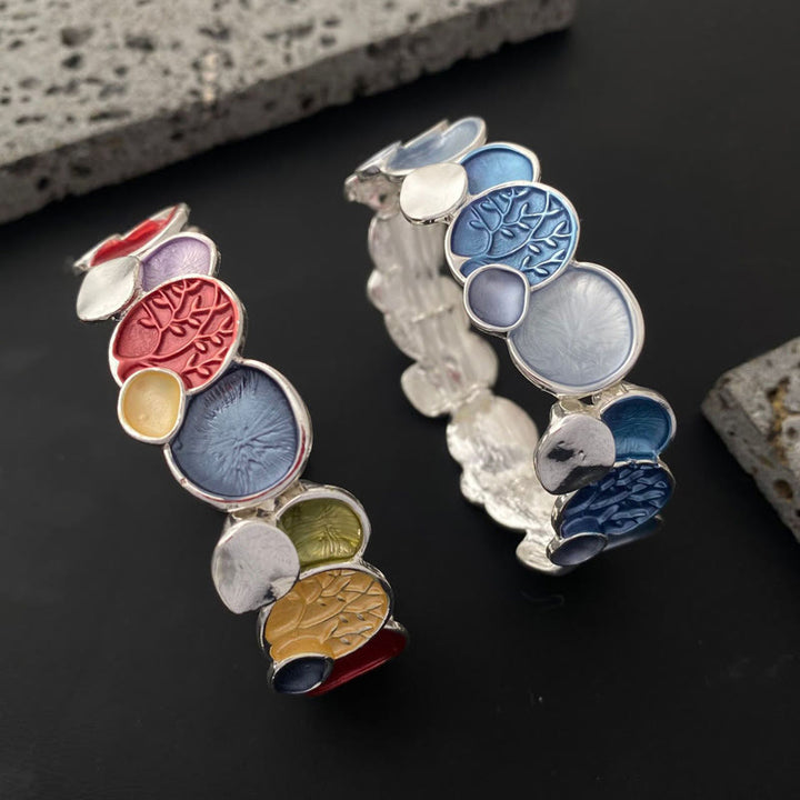 Pulsera elástica de aleación con diseño circular del Árbol de la Vida y Buddha Stones