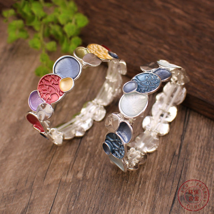 Pulsera elástica de aleación con diseño circular del Árbol de la Vida y Buddha Stones