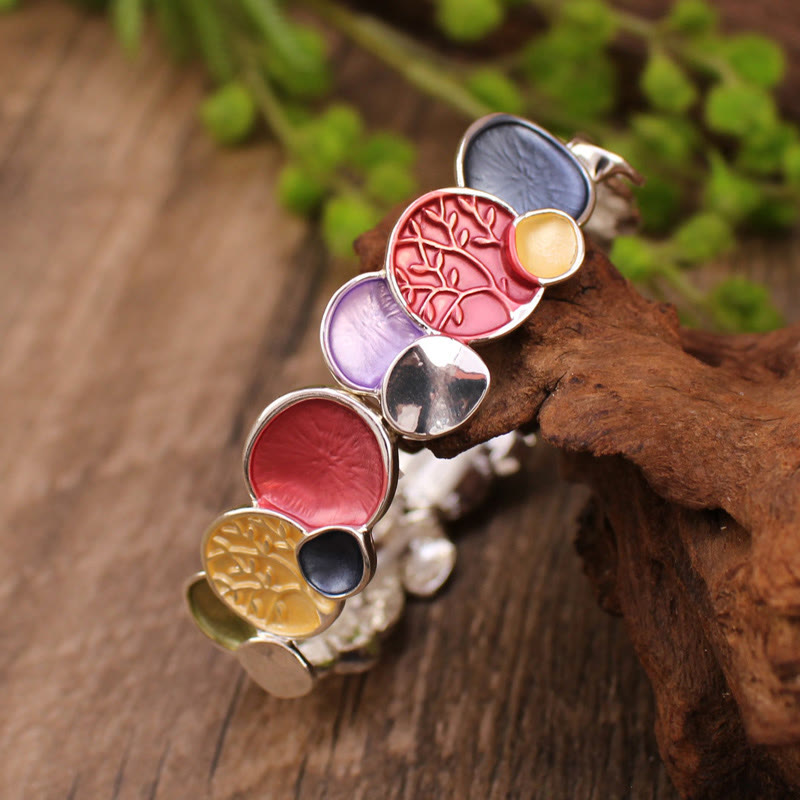Pulsera elástica de aleación con diseño circular del Árbol de la Vida y Buddha Stones