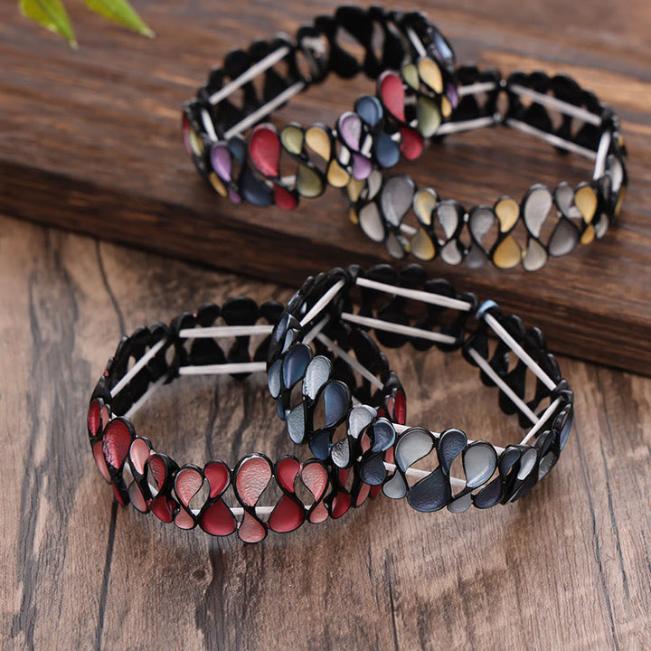Pulsera elástica de aleación con forma de 8, hueca, geométrica y colorida con Buddha Stones