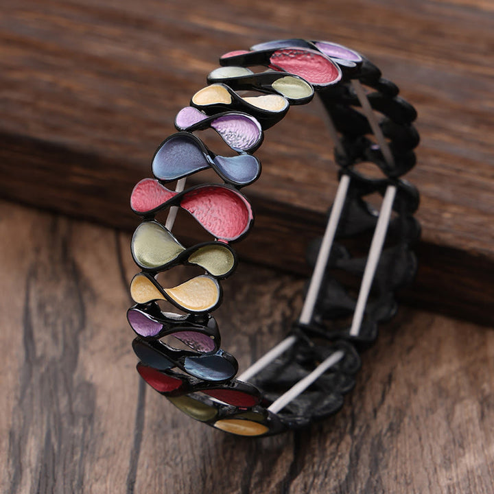 Pulsera elástica de aleación con forma de 8, hueca, geométrica y colorida con Buddha Stones