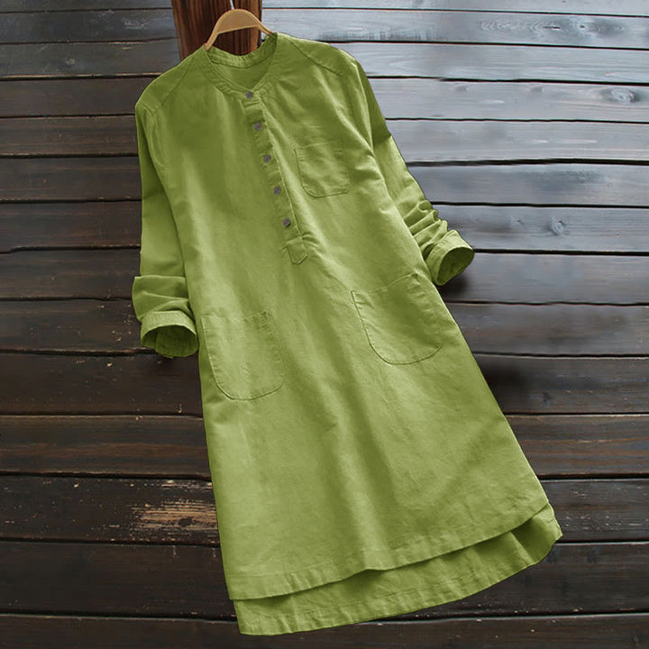 Camisa de mujer de manga larga con botones lisos y bolsillos Buddha Stones - AmarilloVerde - US16, UK/AU20, EU48 (5XL) - image 8