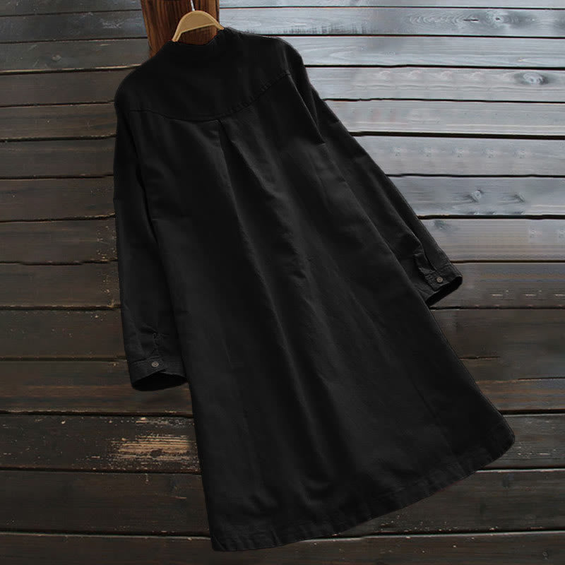 Camisa de mujer de manga larga con botones lisos y bolsillos Buddha Stones - image 12