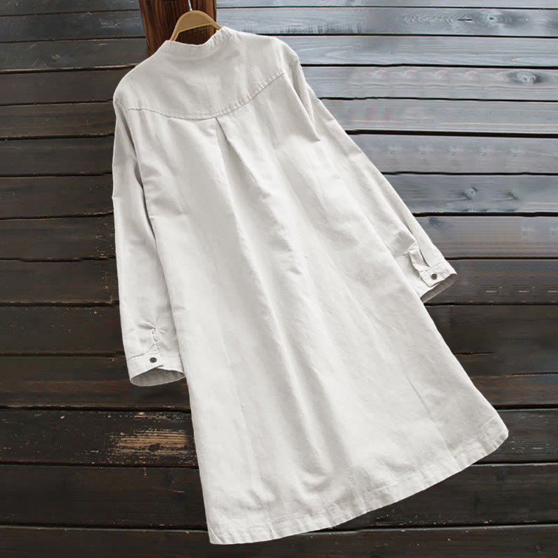 Camisa de mujer de manga larga con botones lisos y bolsillos Buddha Stones - image 1