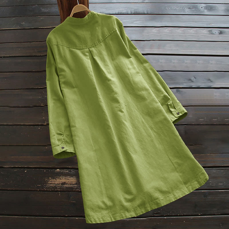Camisa de mujer de manga larga con botones lisos y bolsillos Buddha Stones - image 9