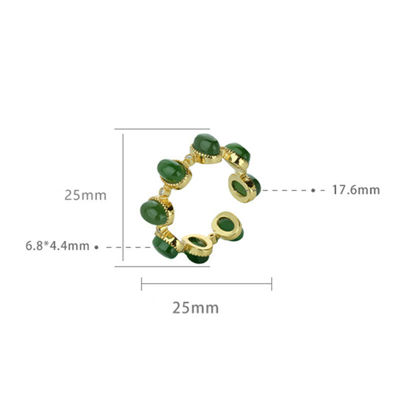 Anillo ajustable curativo con cuentas de jade cian hetiano de plata de ley 925 y Buddha Stones