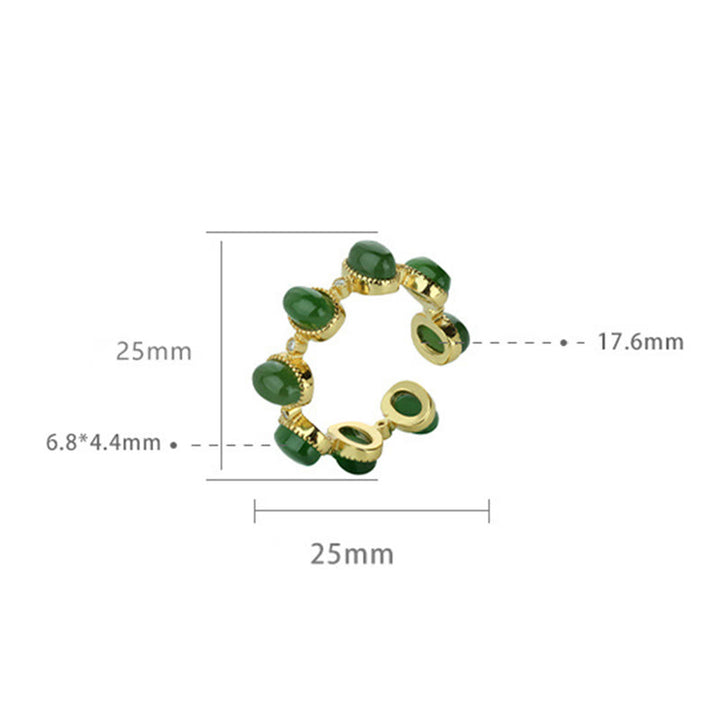 Anillo ajustable curativo con cuentas de jade cian hetiano de plata de ley 925 y Buddha Stones