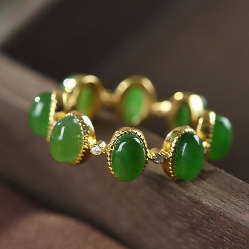 Anillo ajustable curativo con cuentas de jade cian hetiano de plata de ley 925 y Buddha Stones