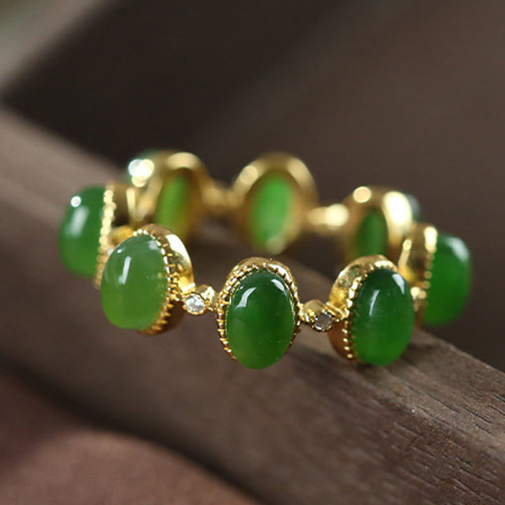 Anillo ajustable curativo con cuentas de jade cian hetiano de plata de ley 925 y Buddha Stones