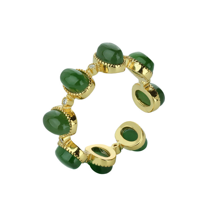Anillo ajustable curativo con cuentas de jade cian hetiano de plata de ley 925 y Buddha Stones
