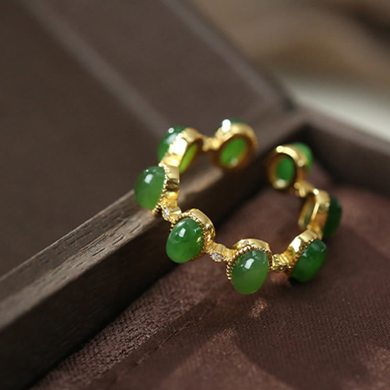 Anillo ajustable curativo con cuentas de jade cian hetiano de plata de ley 925 y Buddha Stones