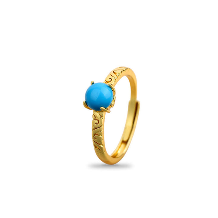 Anillo ajustable de cobre con protección turquesa y diseño simple de Buddha Stones