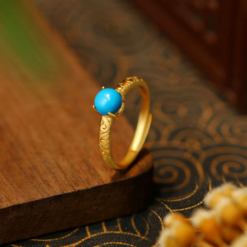Anillo ajustable de cobre con protección turquesa y diseño simple de Buddha Stones