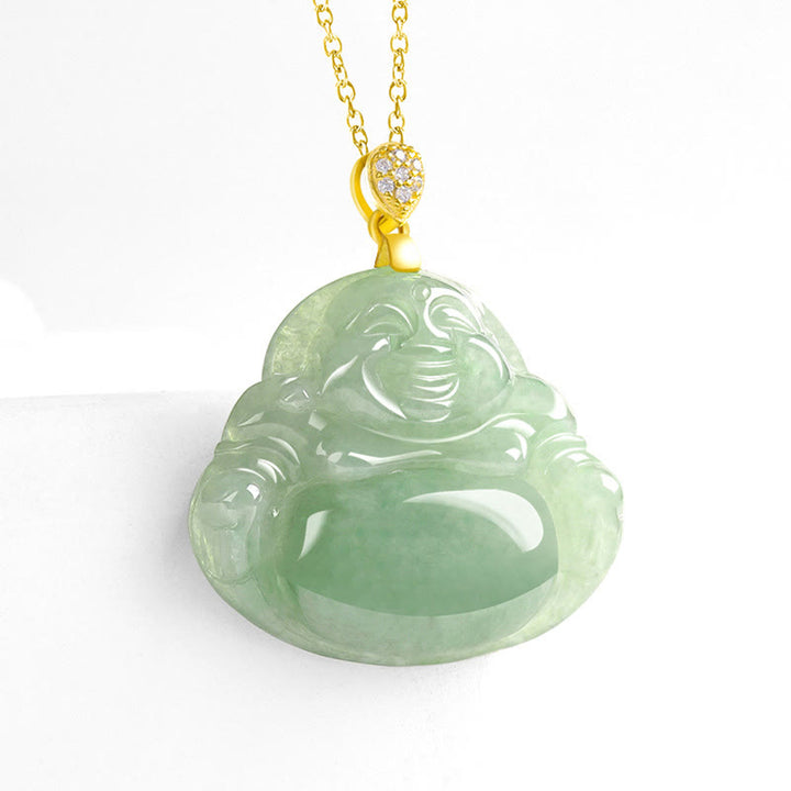 Collar con Buddha Stones sonriente de jade natural en plata de ley 925 con piedras de Buda, cadena de la suerte y la prosperidad. - image 3