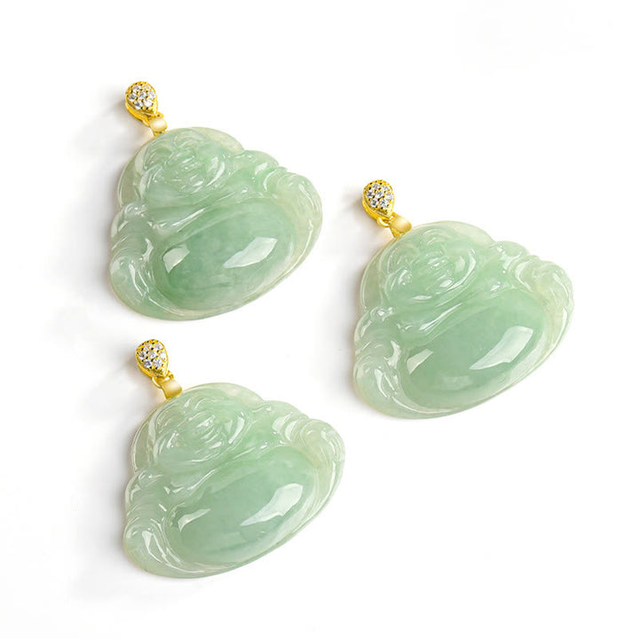 Collar con Buddha Stones sonriente de jade natural en plata de ley 925 con piedras de Buda, cadena de la suerte y la prosperidad. - image 11