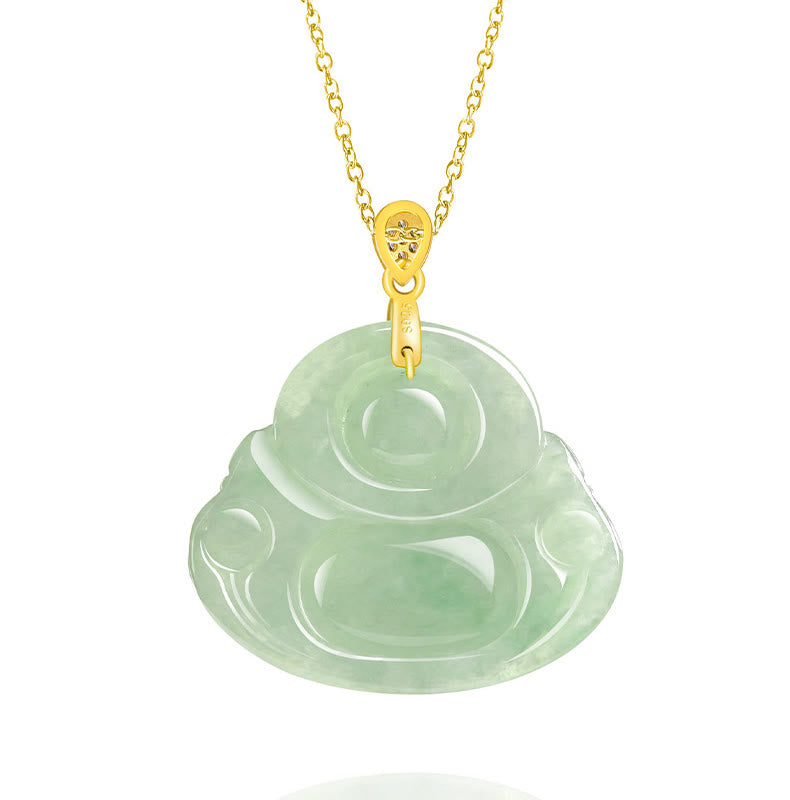 Collar con Buddha Stones sonriente de jade natural en plata de ley 925 con piedras de Buda, cadena de la suerte y la prosperidad. - image 5