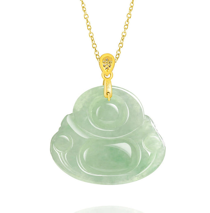 Collar con Buddha Stones sonriente de jade natural en plata de ley 925 con piedras de Buda, cadena de la suerte y la prosperidad. - image 5