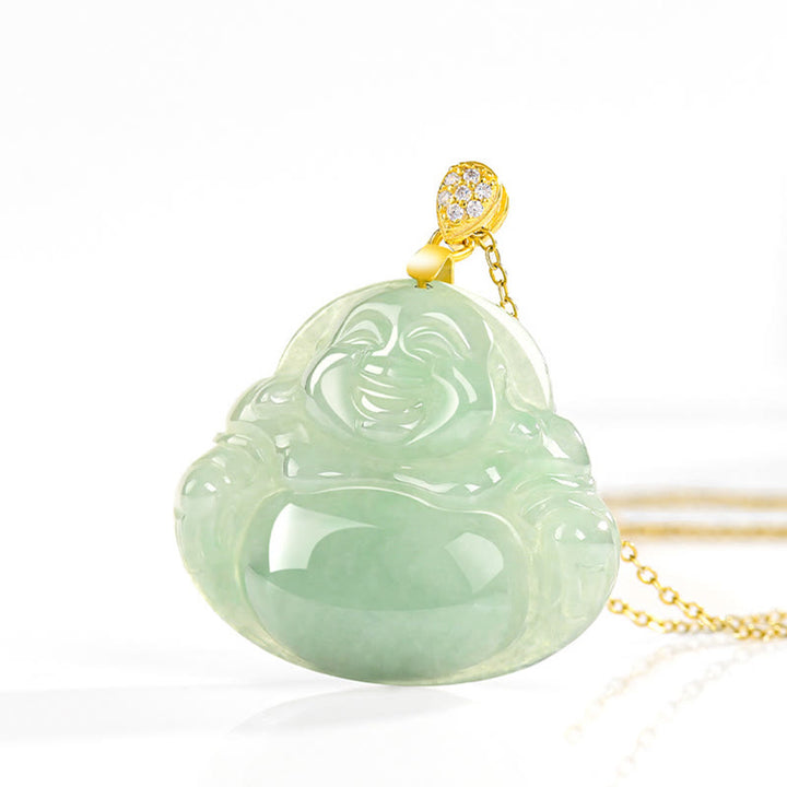 Collar con Buddha Stones sonriente de jade natural en plata de ley 925 con piedras de Buda, cadena de la suerte y la prosperidad. - image 4