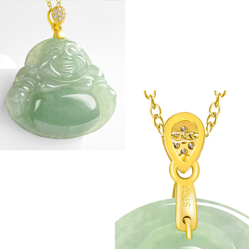 Collar con Buddha Stones sonriente de jade natural en plata de ley 925 con piedras de Buda, cadena de la suerte y la prosperidad. - image 10