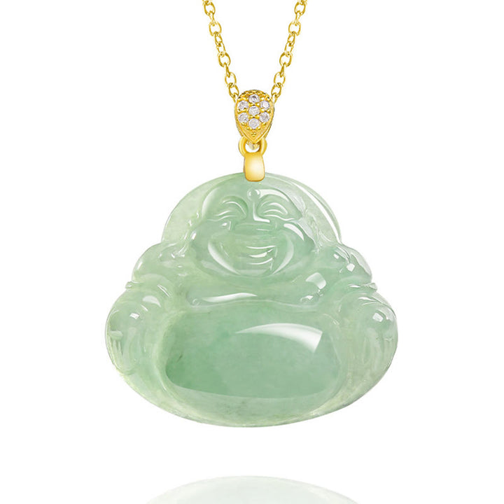 Collar con Buddha Stones sonriente de jade natural en plata de ley 925 con piedras de Buda, cadena de la suerte y la prosperidad. - image 9