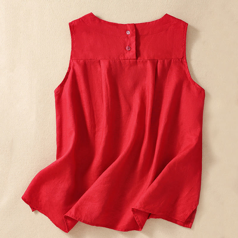 Chaleco de lino y algodón para mujer, informal, con botones en la espalda, cuello redondo asimétrico, sin mangas, de Buddha Stones - Rojo - US8-10，UK/AU12-14，EU40-42 (2XL) - image 17