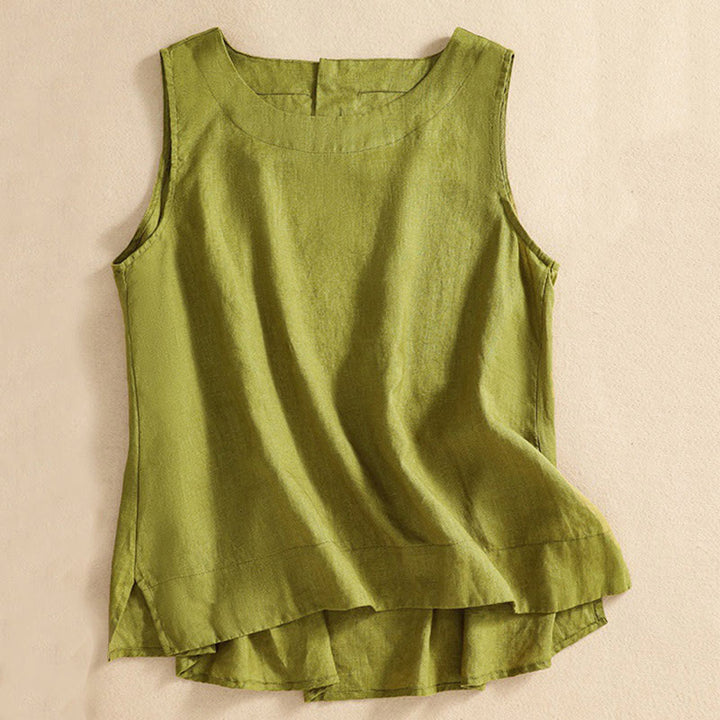 Chaleco de lino y algodón para mujer, informal, con botones en la espalda, cuello redondo asimétrico, sin mangas, de Buddha Stones - image 5