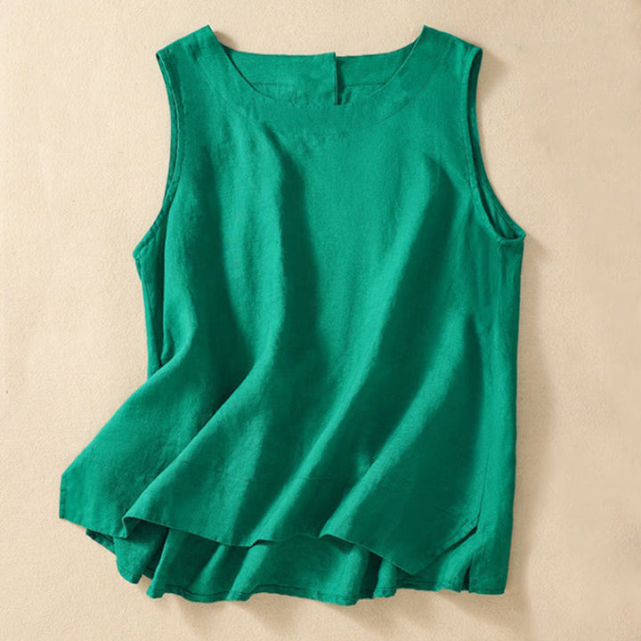 Chaleco de lino y algodón para mujer, informal, con botones en la espalda, cuello redondo asimétrico, sin mangas, de Buddha Stones - Verde primavera medio - US8-10，UK/AU12-14，EU40-42 (2XL) - image 13