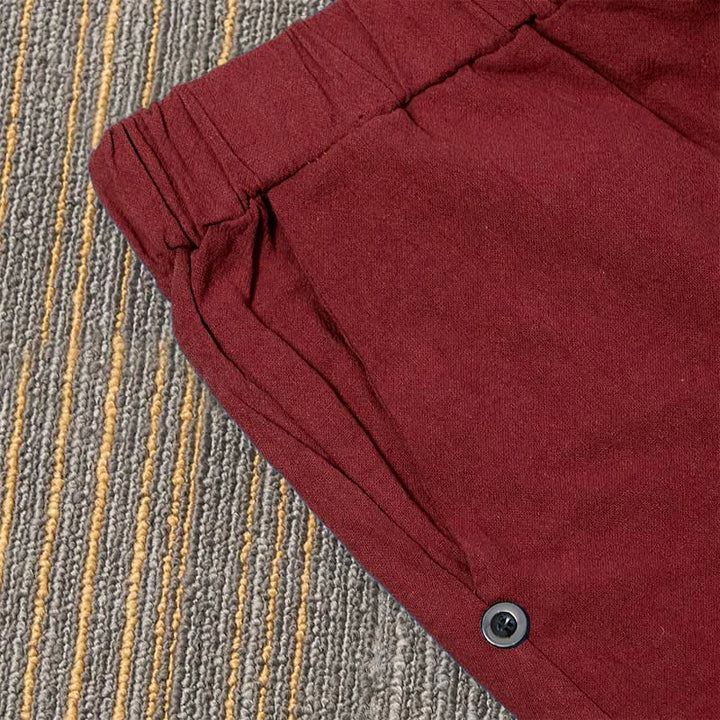 Pantalones de lino y algodón para mujer con diseño casual de Buddha Stones, color puro, con puños abotonados y bolsillos - image 32