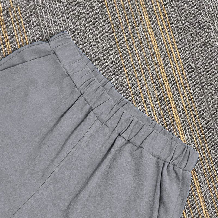 Pantalones de lino y algodón para mujer con diseño casual de Buddha Stones, color puro, con puños abotonados y bolsillos - image 34