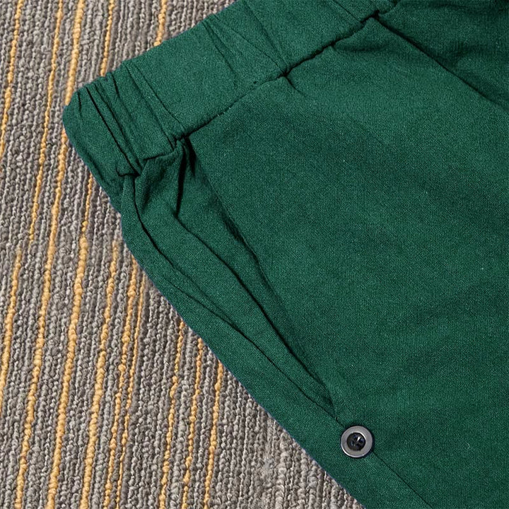 Pantalones de lino y algodón para mujer con diseño casual de Buddha Stones, color puro, con puños abotonados y bolsillos - image 31