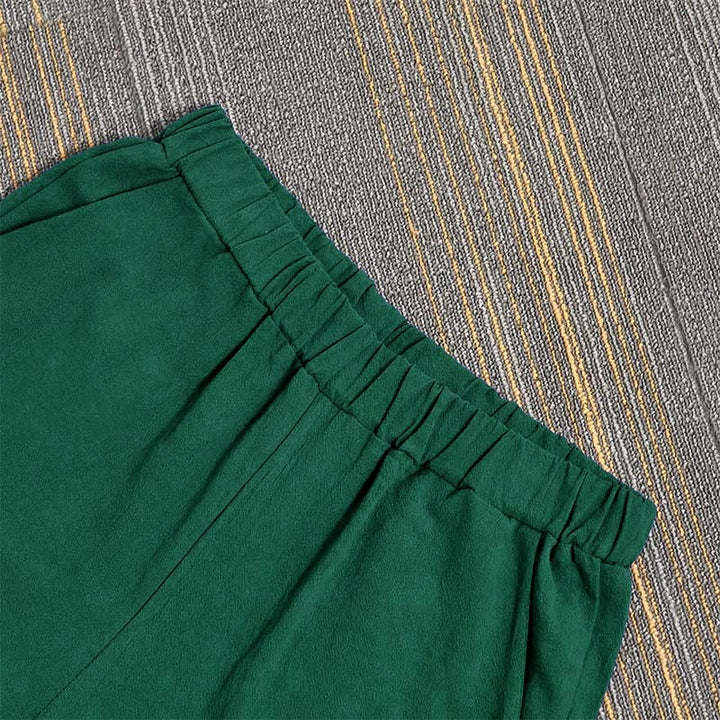 Pantalones de lino y algodón para mujer con diseño casual de Buddha Stones, color puro, con puños abotonados y bolsillos - image 38