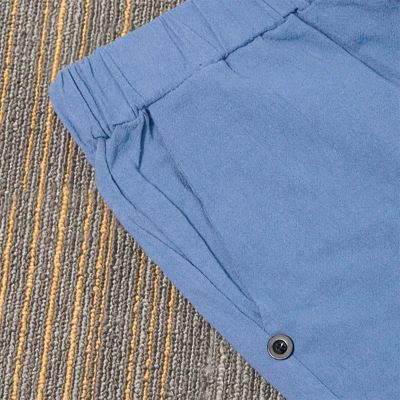 Pantalones de lino y algodón para mujer con diseño casual de Buddha Stones, color puro, con puños abotonados y bolsillos - image 40