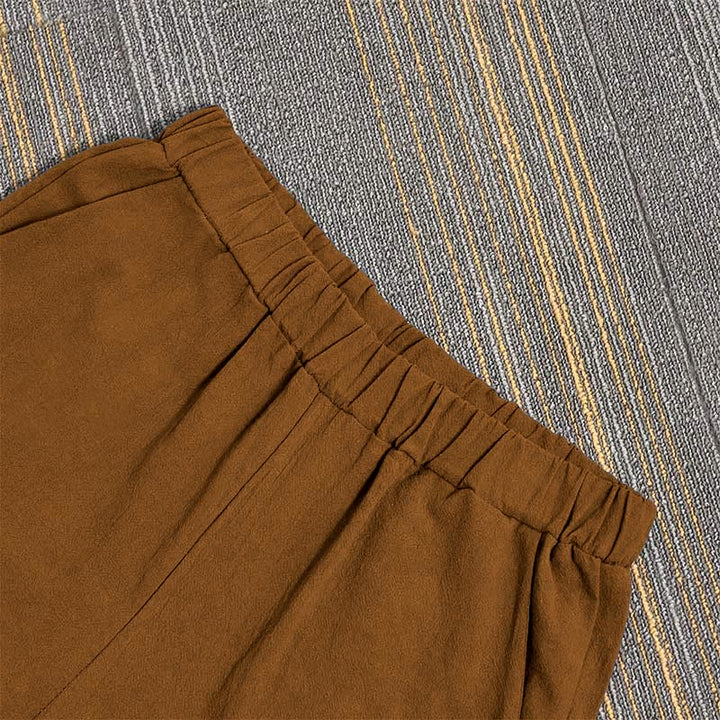 Pantalones de lino y algodón para mujer con diseño casual de Buddha Stones, color puro, con puños abotonados y bolsillos - image 29