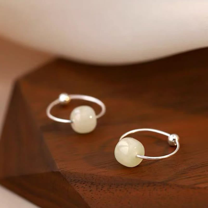 Pendientes de la suerte con cuentas de jade hetiano de plata de ley 925 y piedras de Buddha Stones - Jade blanco (postes de plata de ley 925) - image 5