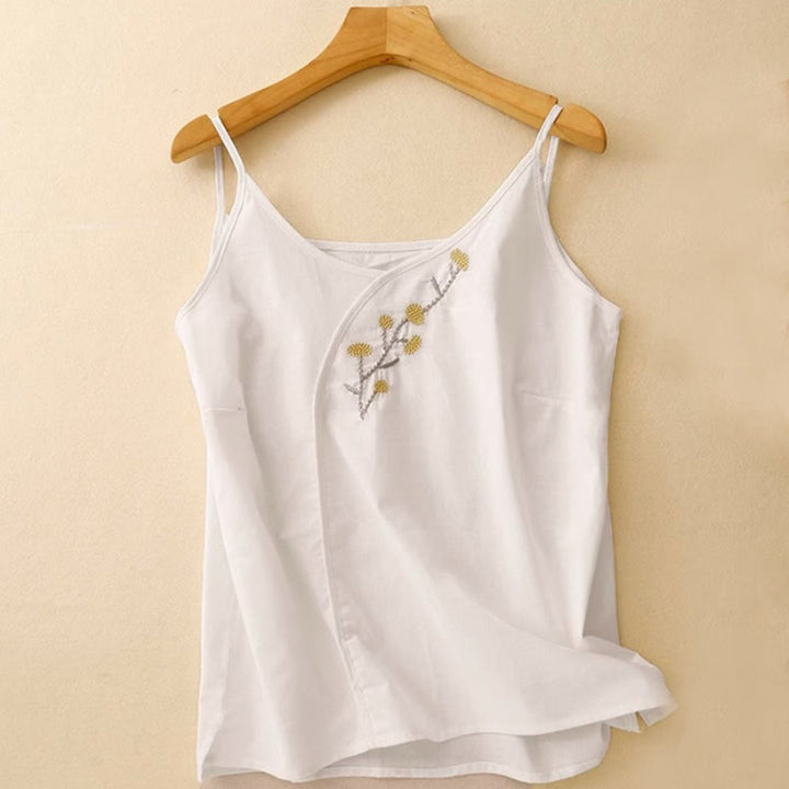 Chaleco sin mangas de lino y algodón para mujer con diseño asimétrico y bordado étnico de Buddha Stones - Blanco - US14, UK/AU18, EU46 (4XL) - image 7