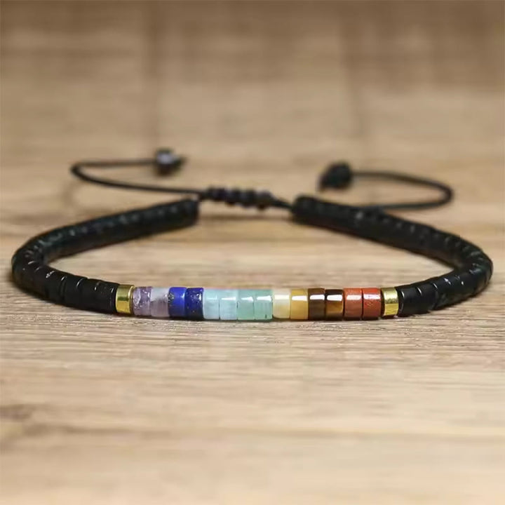 Pulsera de cuentas espaciadoras de ónix negro y cristal blanco natural de Buddha Stones