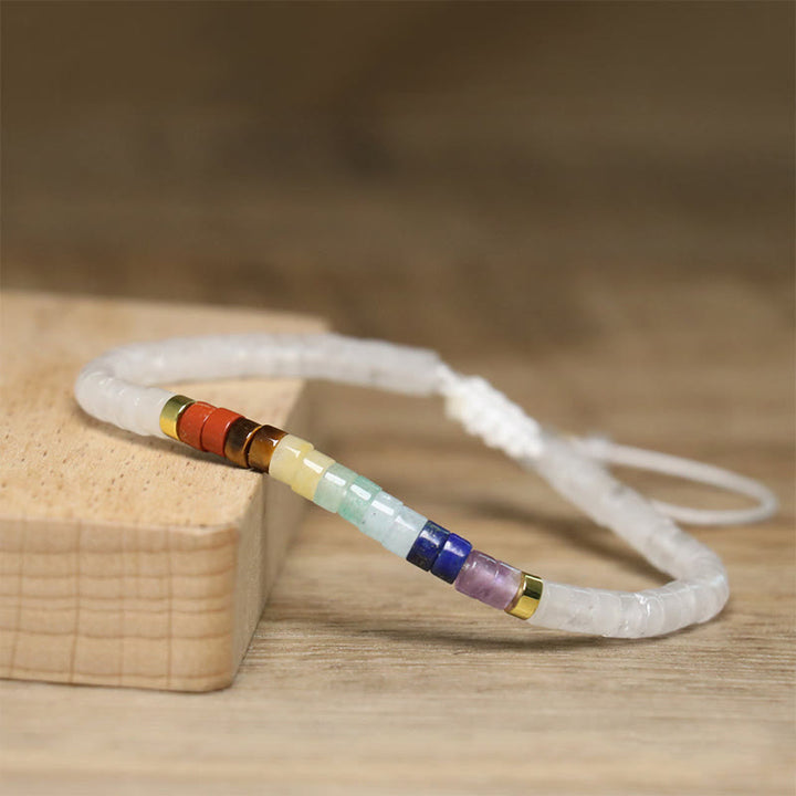 Pulsera de cuentas espaciadoras de ónix negro y cristal blanco natural de Buddha Stones