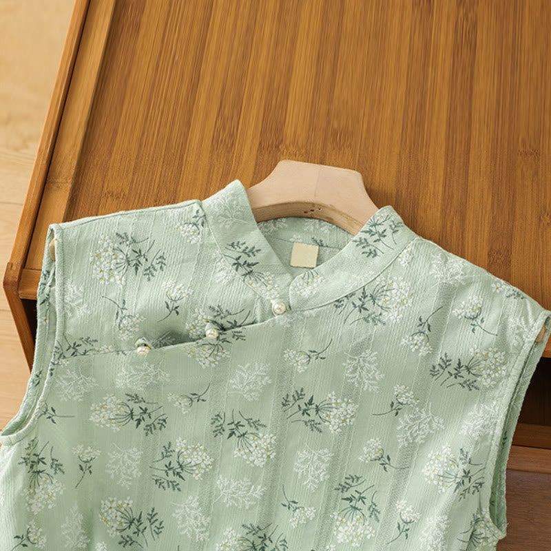 Chaleco sin mangas de algodón para mujer con estampado retro de Buddha Stones y estampado floral de plantas y botones de rana china - image 19
