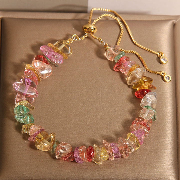 Pulsera protectora de Buddha Stones, varios cristales de grava, cristal blanco y cristal azul.