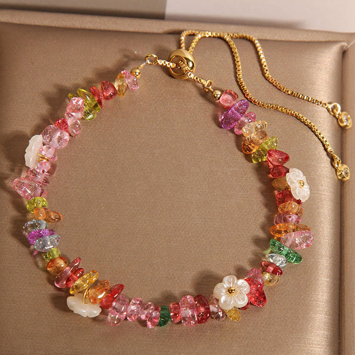 Pulsera protectora de Buddha Stones, varios cristales de grava, cristal blanco y cristal azul.