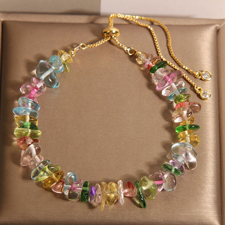 Pulsera protectora de Buddha Stones, varios cristales de grava, cristal blanco y cristal azul.