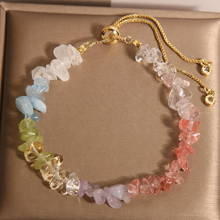 Pulsera protectora de Buddha Stones, varios cristales de grava, cristal blanco y cristal azul.