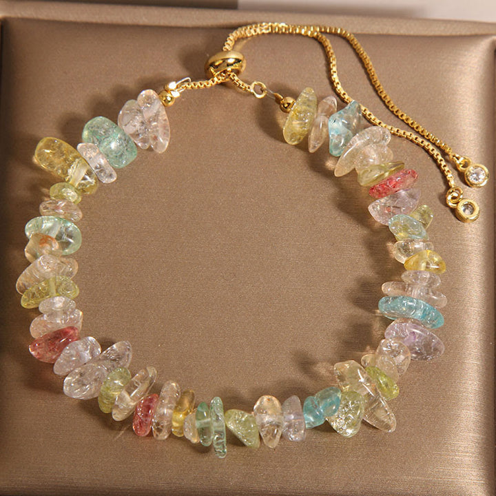 Pulsera protectora de Buddha Stones, varios cristales de grava, cristal blanco y cristal azul.