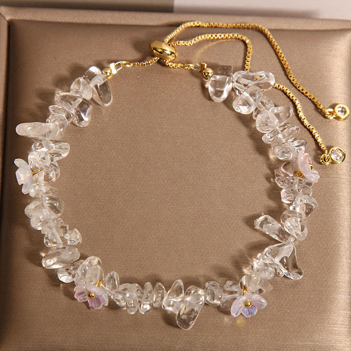 Pulsera protectora de Buddha Stones, varios cristales de grava, cristal blanco y cristal azul.