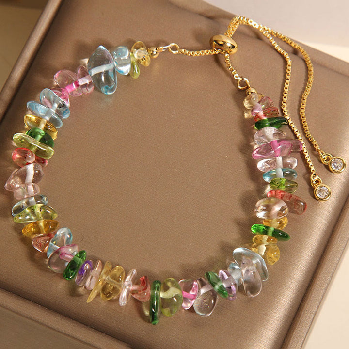 Pulsera protectora de Buddha Stones, varios cristales de grava, cristal blanco y cristal azul.