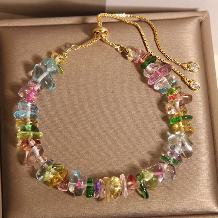 Pulsera protectora de Buddha Stones, varios cristales de grava, cristal blanco y cristal azul.