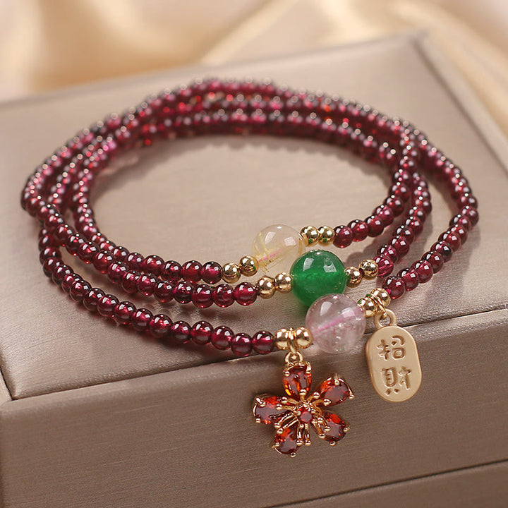 Pulsera multicapa con cuentas de Buddha Stones ultrafinas naturales de 3 mm y flor de cerezo para atraer la fortuna y protegerla.