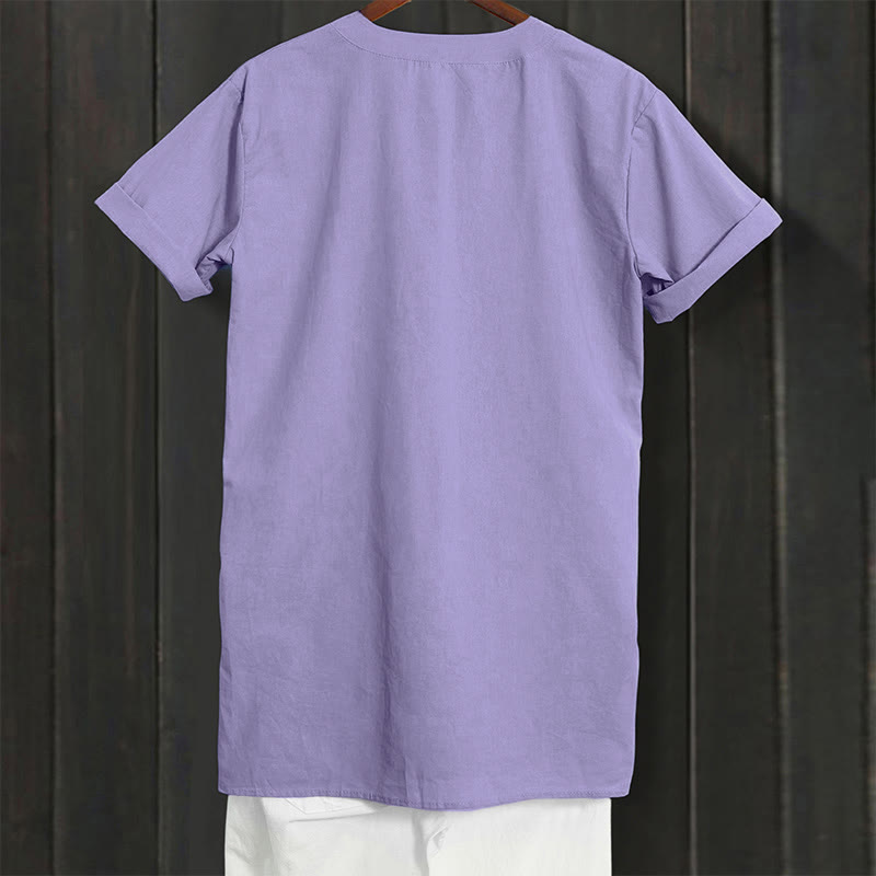 Camisa informal de manga corta con cuello entallado y botones lisos de Buddha Stones para mujer - image 2