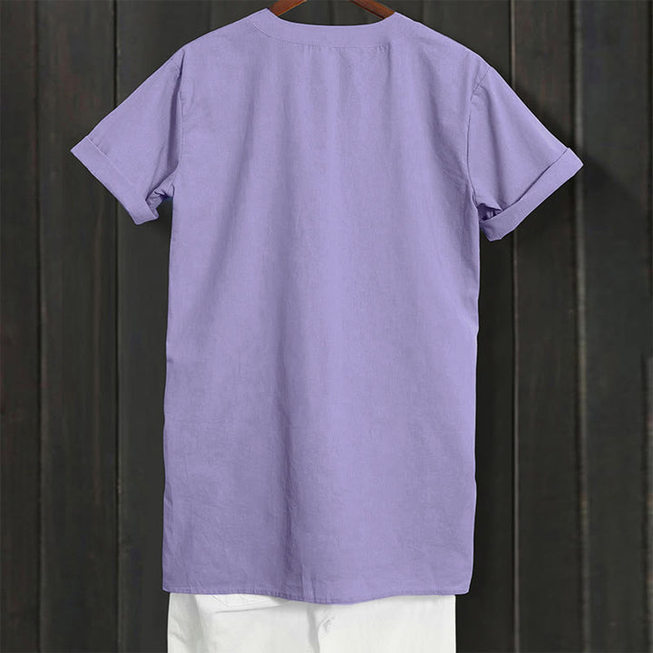 Camisa informal de manga corta con cuello entallado y botones lisos de Buddha Stones para mujer - image 2